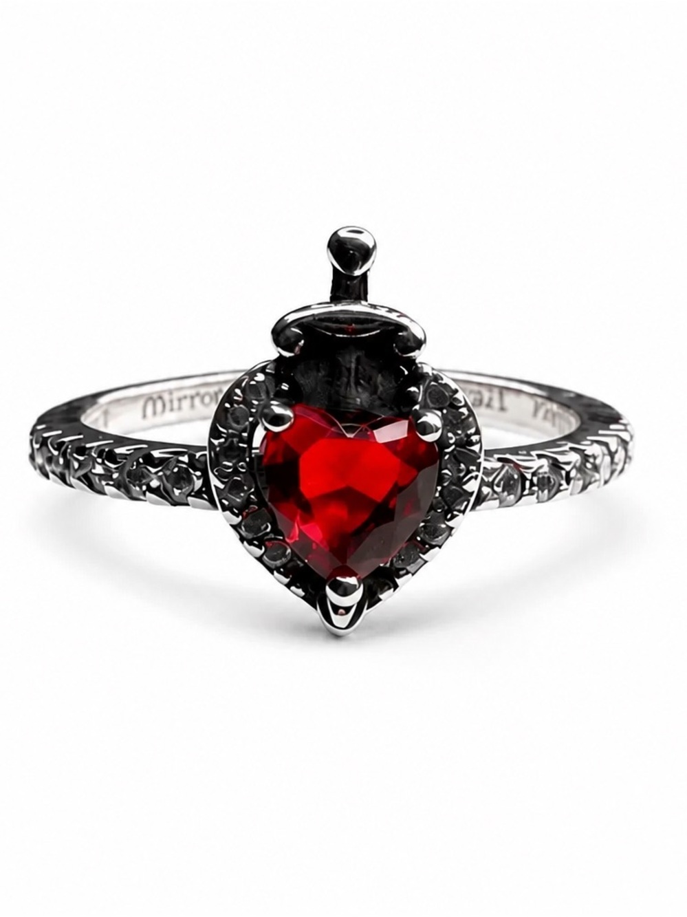 Pandora Black Heart Ring with Red Gemstone new with out tag size 7